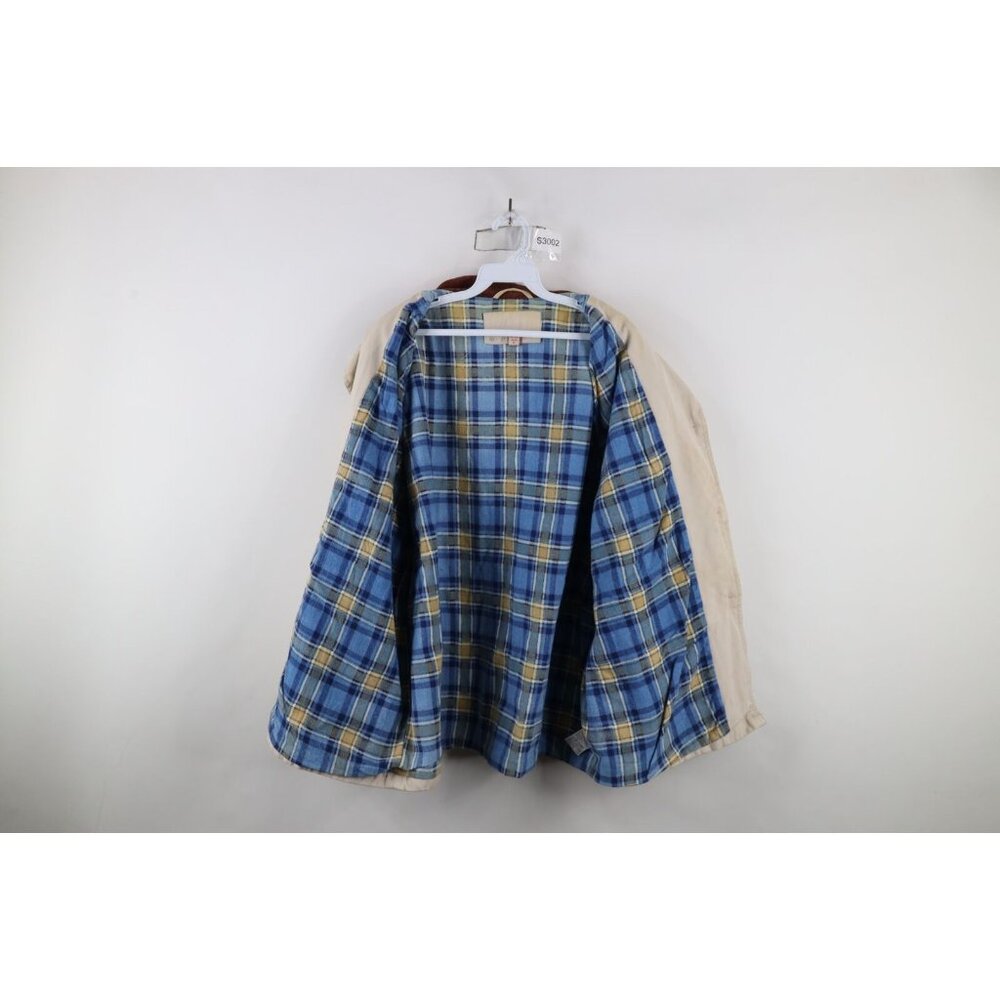 Vtg 90s Streetwear Womens XL Distressed Flannel Lined Chore Barn Jacket Beige - Picture 9 of 15